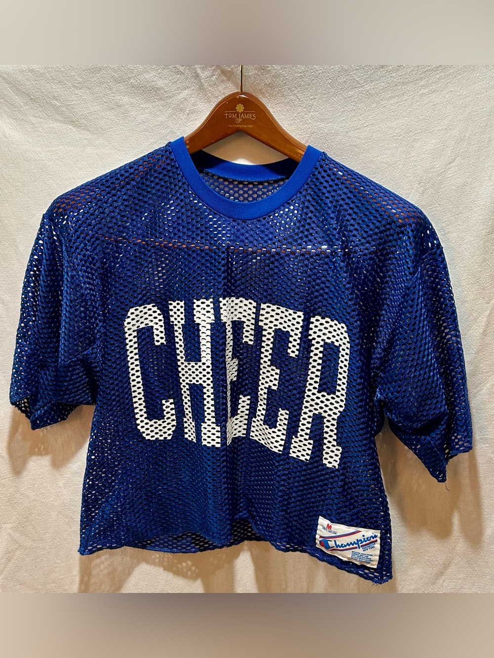 Vintage Champion Mesh Cheer Crop Jersey Blue White Sz M Womens